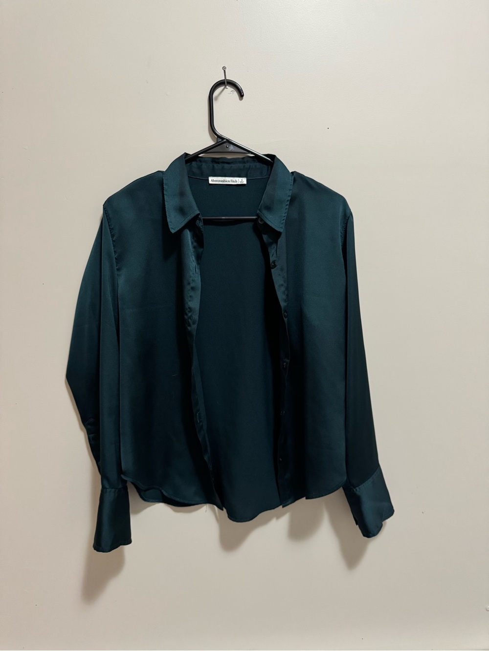 Abercrombie & Fitch Dark Teal Satin Button-Down Shirt